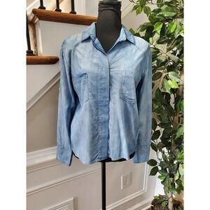PPLA Clothing Women's Blue 100% Tencel Collared Long Sleeve Button Up Shirt XS